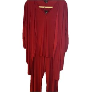 IMAN Global Chic 3-piece  Cardigan w/Tank & Pant Set Red Brand New Classic XL-P